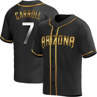 Corbin Carroll Arizona Diamondbacks Unsigned Black Jersey Swing Photograph